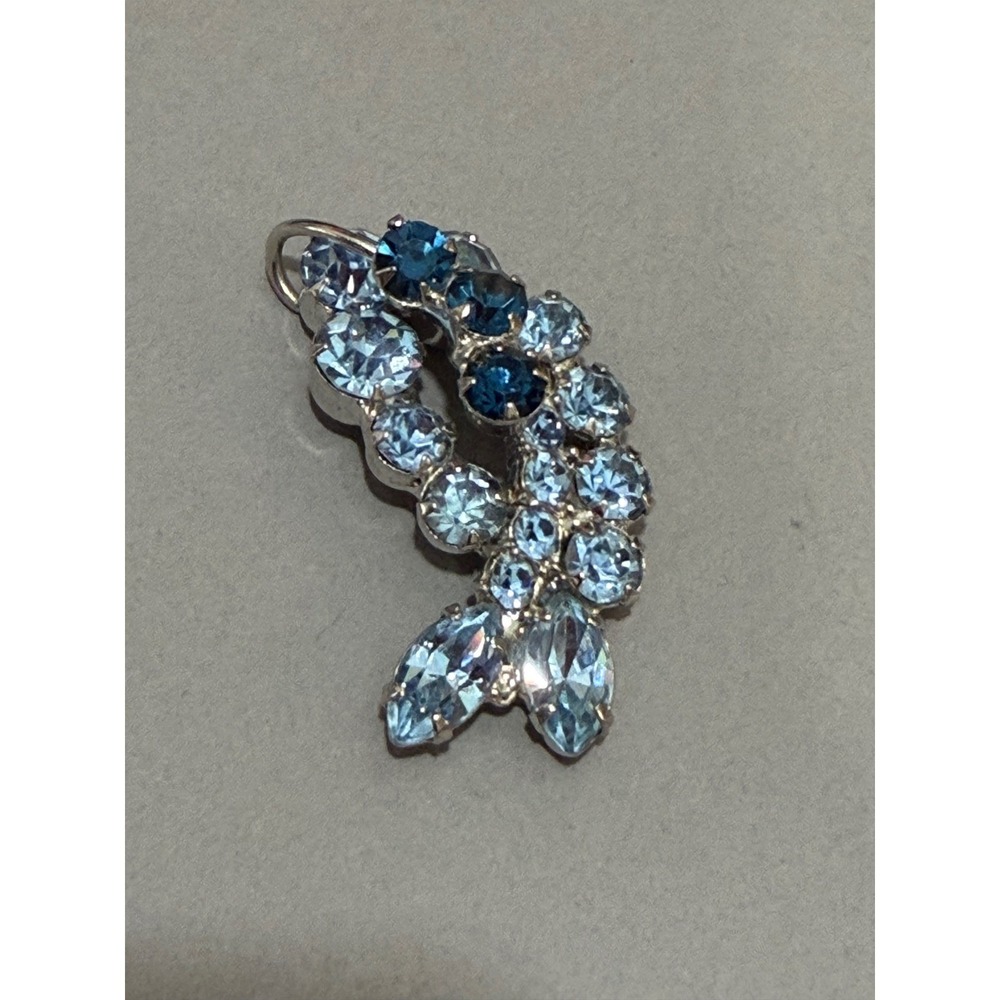 Blue Rhinestone Pendant Women Blue Silver Tone Vintage Cluster Marquise - Picture 3 of 8